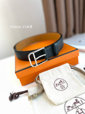 HM ROMAIN 35MM BELT BLACK LEATHER SILVER HARDWARE