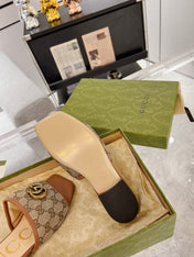 GG EXCLUSIVE SLIDE SANDAL CARAMEL AND BROWN FABRIC