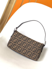 Fend Baguette 27 Shoulder Bag Brown FF Jacquard Fabric Bag Shw