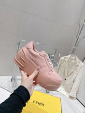 FENDI LOW-TOP TRAINER IN LIGHT PINK CALFSKIN
