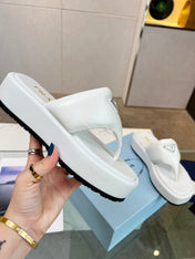 PRA SOFT PADDED NAPPA THONG WEDGE SANDALS WHITE LAMBSKIN