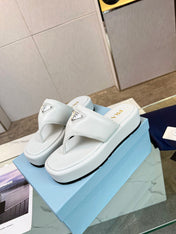 PRA SOFT PADDED NAPPA THONG WEDGE SANDALS WHITE LAMBSKIN