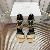 BALMAIN 25S CROSSOVER STRAP HIGH HEELS 95MM IN LIGHT BROWN CALFSKIN