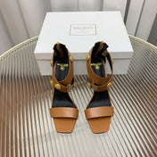 BALMAIN 25S CROSSOVER STRAP HIGH HEELS 95MM IN BROWN CALFSKIN
