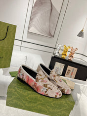 HORSEBIT LOAFER WITH FLOWER PRINT IN LINEN BEIGE MONOGRAM JACQUARD FABRIC