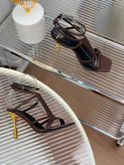 BALMAIN 25S MONETA SANDAL 95MM IN DARK BROWN CALFSKIN