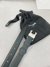 CELINE 25S TRIOMPHE BELT 25MM IN BLACK CALFSKIN SILVER HARDWARE 580680