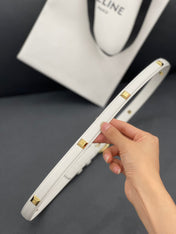 CL SMALL 18 MM TRIOMPHE BELT IN TAURILLON WHITE LEATHER GOLD HARDWARE