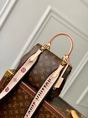 CLUNY BB MINI HANDBAG 20 IN BROWN MONOGRAM CALFSKIN BEIGE BLACK EMBROIDERED LOGO CANVAS