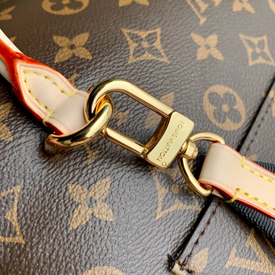 CLUNY MM HANDBAG 28 IN BROWN MONOGRAM CALFSKIN BEIGE BLACK EMBROIDERED LOGO CANVAS