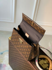 CLUNY MM HANDBAG 28 IN BROWN MONOGRAM CALFSKIN BEIGE BLACK EMBROIDERED LOGO CANVAS