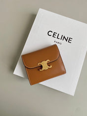 TRIPHOME 10 TRIFOLD WALLET CALFSKIN CINNAMON BROWN