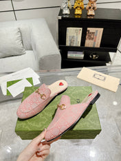 MEN'S MULE WITH HORSEBIT IN PINK PASTEL MONOGRAM JACQUARD FABRIC