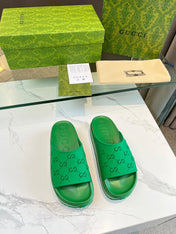 PLATFORM SANDALS IN EMERALD GREEN MONOGRAM IMPORTED TPU