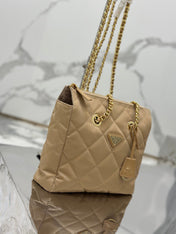 VINTAGE HOBO BAG 25 IN LIGHT FRENCH BEIGE QUILTED NYLON GOLD HARDWARE