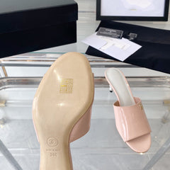 high heel 70 mule sandals pink white patent calfskin