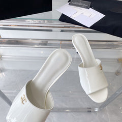 high heel 70 mule sandals white patent calfskin