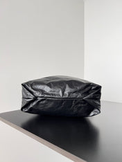 CRUSH SMALL TOTE BAG 26 IN BLACK CRUSHED CALFSKIN GOLD HARDWARE