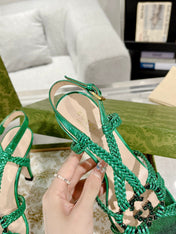 GG CRYSTAL HIGH HEEL SANDAL JADE GREEN CALFSKIN SPECIAL