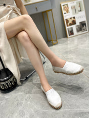 LOAFERS IN WHITE FABRIC AND RAFFIA
