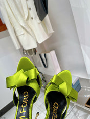 HIGH HEELS 11 CM IN PEAR GREEN PURE SILK AND LAMBSKIN