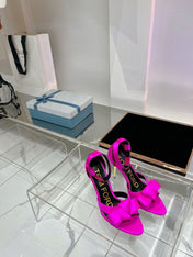HIGH HEELS 11 CM IN BRIGHT PINK PURE SILK AND LAMBSKIN