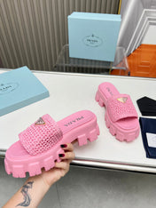 PRA THICK-SOLED CROCHET SANDALS PINK WOVEN FABRIC