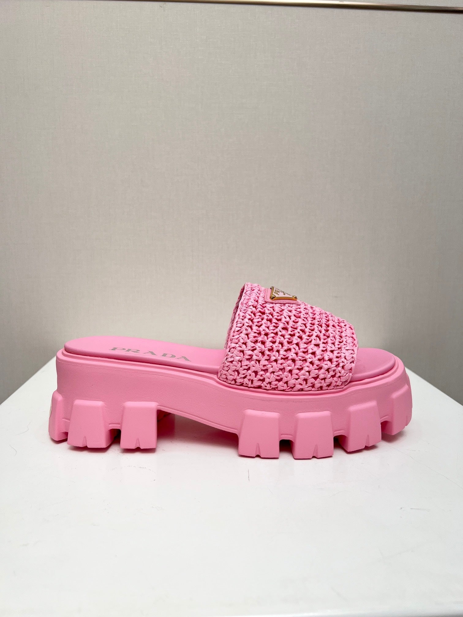PRA THICK-SOLED CROCHET SANDALS PINK WOVEN FABRIC