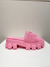 PRA THICK-SOLED CROCHET SANDALS PINK WOVEN FABRIC