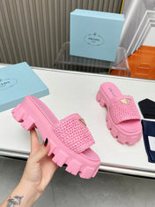 PRA THICK-SOLED CROCHET SANDALS PINK WOVEN FABRIC