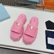 PRA THICK-SOLED CROCHET SANDALS PINK WOVEN FABRIC
