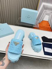 PRA THICK-SOLED CROCHET SANDALS SKY WOVEN FABRIC