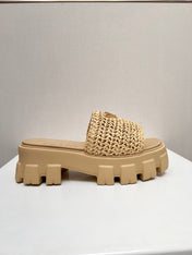 PRA THICK-SOLED CROCHET SANDALS BEIGE WOVEN FABRIC
