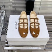 FLAT SANDALS WITH DOUBLE STRAP-DESIGN LEATHER CARAMEL BROWN