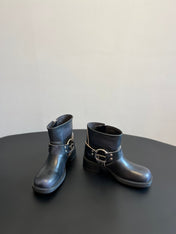 MIUMIU 26S ANKLE BOOTS IN BLACK CALFSKIN SILVER HARDWARE