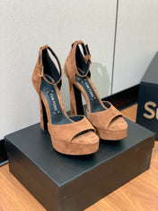 HIGH HEEL 14.5 CM SANDALS IN CIDER BROWN SUEDE