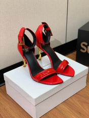 BALMAIN 26S METAL-HEEL SANDALS 105 MM IN RED CALFSKIN