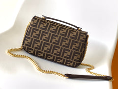 Fend Baguette 24 Brown FF Jacquard Fabric Bag Ghw