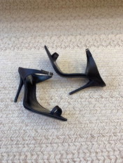 GAP CRYSTAL-BUCKLE SLIDE SANDALS IN BLACK SILK