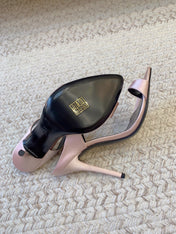 GAP CRYSTAL-BUCKLE SLIDE SANDALS IN LIGHT PINK SILK