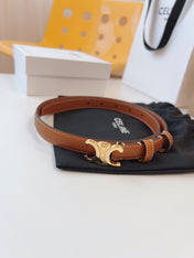 CELINE 25S TRIOMPHE BELT 18MM IN DARK CARAMEL CALFSKIN GOLD HARDWARE 580706