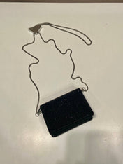 MINI FLAP BAG 11 IN BLACK DUCHESSE FABRIC ATTACHED FULL CRYSTALS SILVER CHAIN