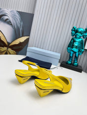 PRADA 26S POINTED TOE SLINGBACK 40MM IN YELLOW SATIN CRYSTAL EMBELLISHED