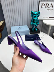 PRADA 26S POINTED TOE SLINGBACK 40MM IN PURPLE SATIN