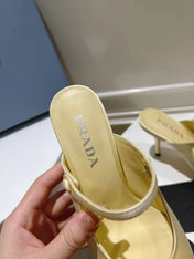 PRA HIGH-HEELED MULES YELLOW CREAM SATIN