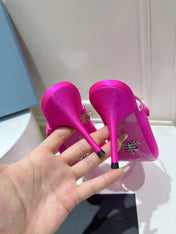 PRA HIGH-HEELED MULES BRIGHT PINK SATIN