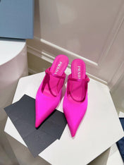 PRA HIGH-HEELED MULES BRIGHT PINK SATIN