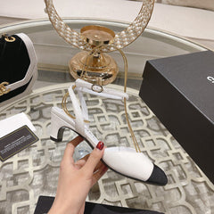 high slingbacks white black lambskin grosgrain