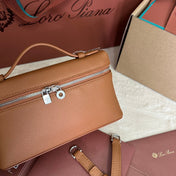 EXTRA POCKET L19 IN BRONZE BROWN CALFSKIN WITH SILVER HARDWARE