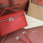 EXTRA POCKET L19 IN CHERRY RED CALFSKIN WITH SILVER HARDWARE